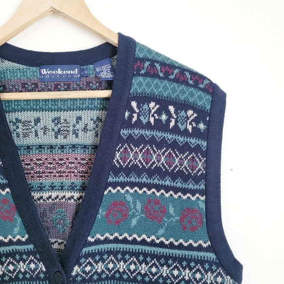Blue & Green Grandpa Sleeveless Knit Sweater Vest - L - Picture 4 of 8